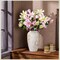 8 Pcs Artificial Magnolia Flowers Stem for Spring Decoration Faux Fake Flora Stems Beautiful Magnolia Office Hotel Home Decor Accent Pieces (Pink,Green)